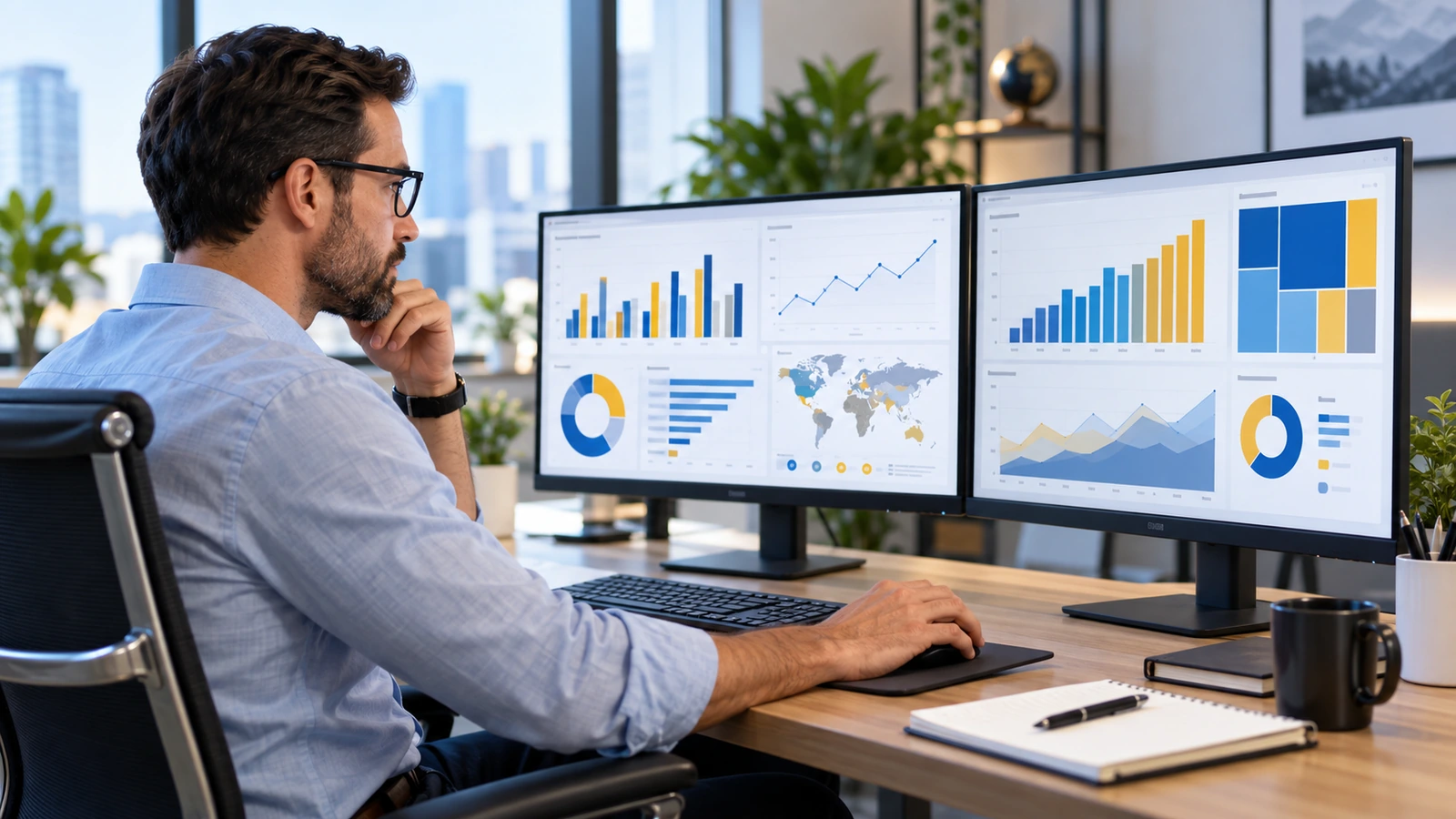 Learning operations professional reviewing program reporting dashboards